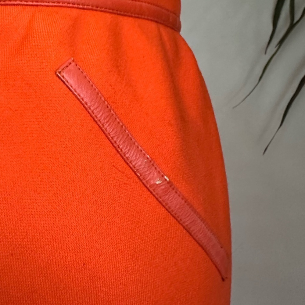 Vintage 1960 Andre Courreges orange wool maxi skirt leather trim high waist maxi - Picture 3 of 9